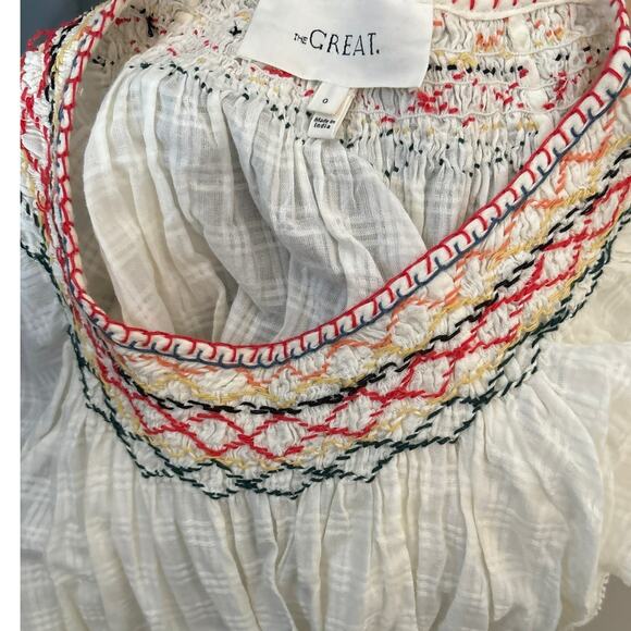 The Great White Embroidered Shirt The Windswept Top 0 Cream Cotton $225 - Picture 12 of 14